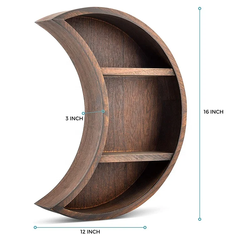 
factory direct sale solid wood hanging moon wall mounted shelf display home decor 