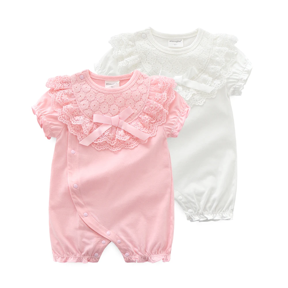 

Hot sale summer 100% cotton soft lace princess baby girl romper newborn baby jumpsuit