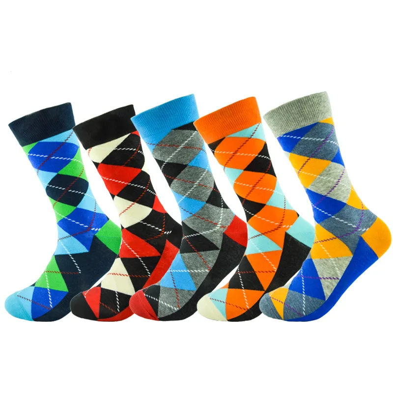 

Meias Colored fashion dress socks daily wear argyle design gentleman jacquard cotton crew funny sox calcetines happy socks, Multi color