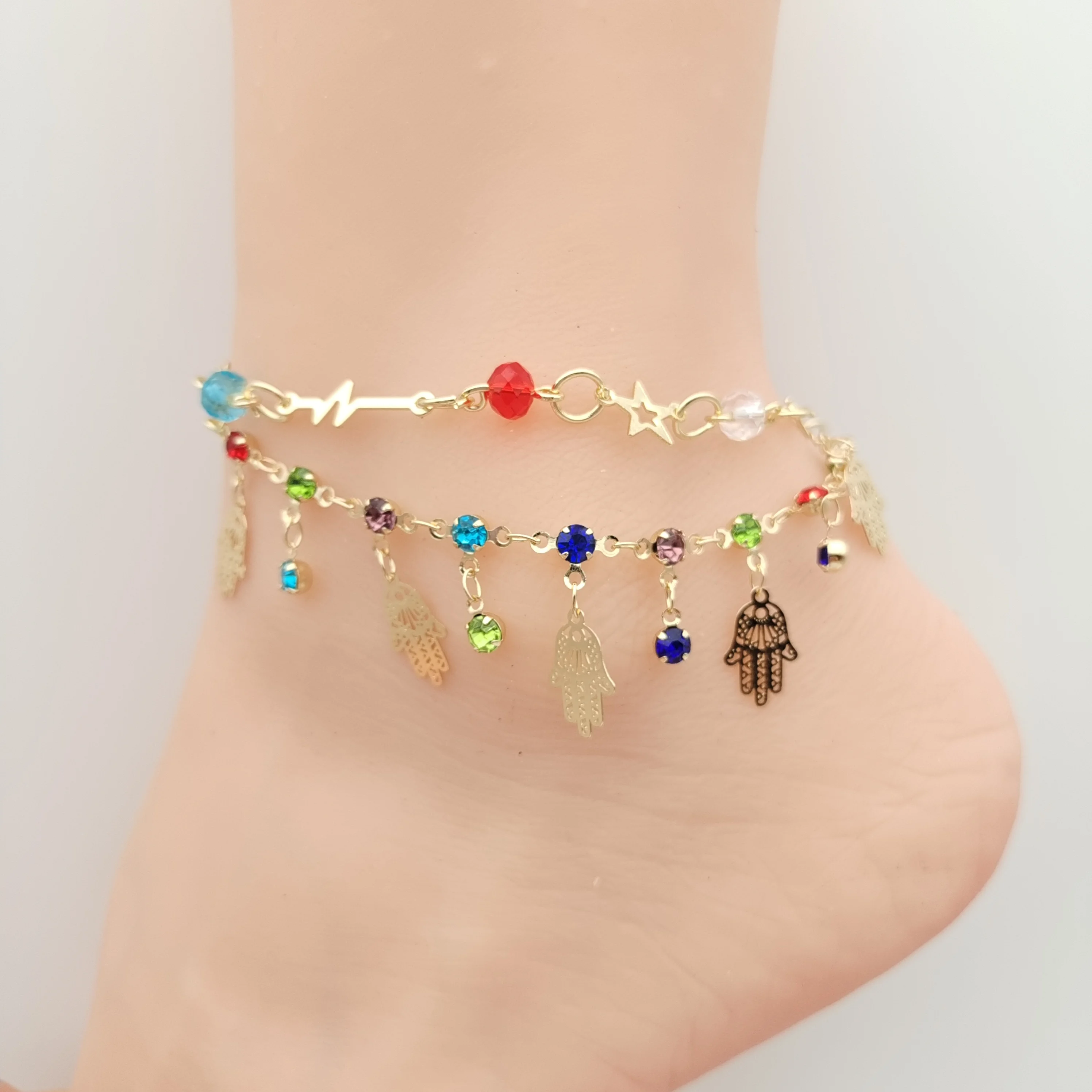 

Wholesale fashion 14k gold jewelry fatima hamsa hand anklets for women