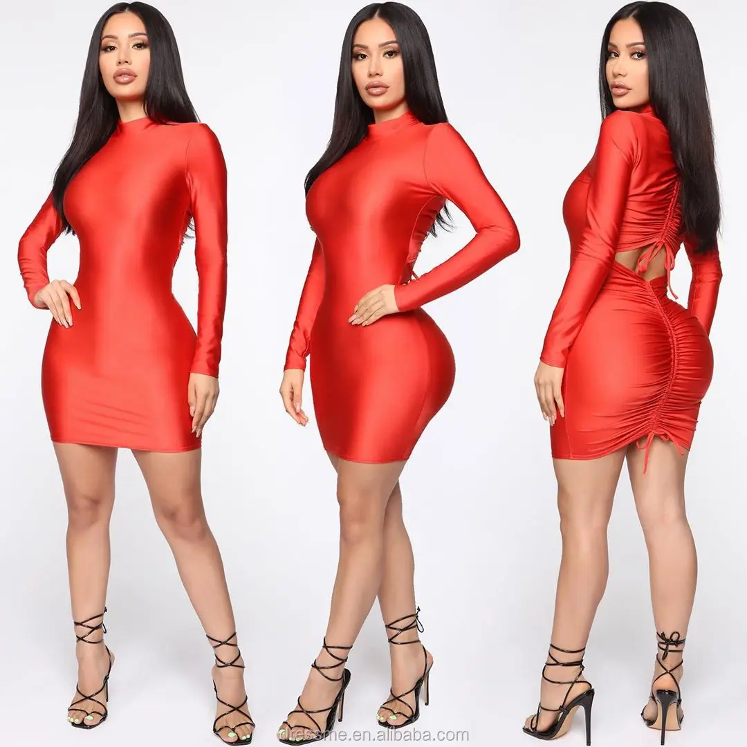 

MT100-302 Hot Fashion Women Dresses Hollow Out V Neck Dress Long Sleeve