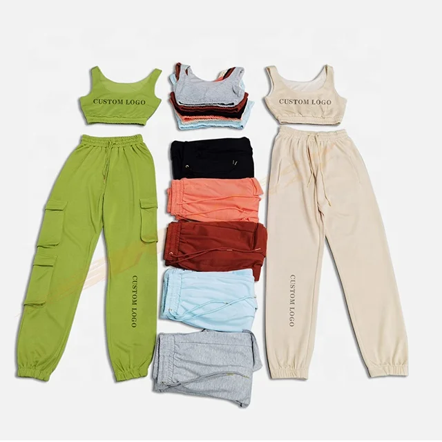 

Custom Logo Cotton Sweatpants Women Two Piece Jogger Pants Set 2021, Picture shown