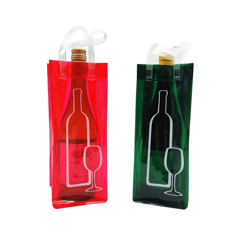 

Hot selling Portable Wine Beer Champagne clear plastic pvc wine bottle chiller gift bags, Customized color
