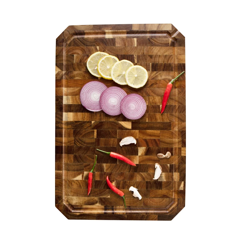

Amazon Sale Eco-friendly High Quality End Grain Food Meat Fruits Acacia Wooden Chopping Boards with Juice Groove Cutting Board, Natural color