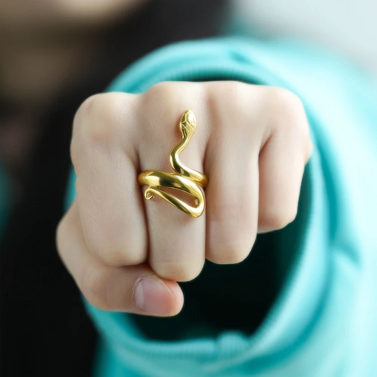 

Tredny Hip Hop Animal Snake Shaped Rings Gold Plated Snake Ring Stainless Steel, Picture