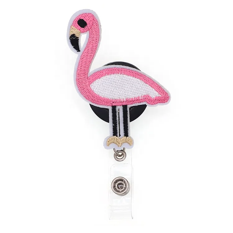 

Free Shipping Wholesale Animal Bird Flamingo Retractable Badge Holder Felt Office Accessories for Nurse Gift ID Card Badge Reel