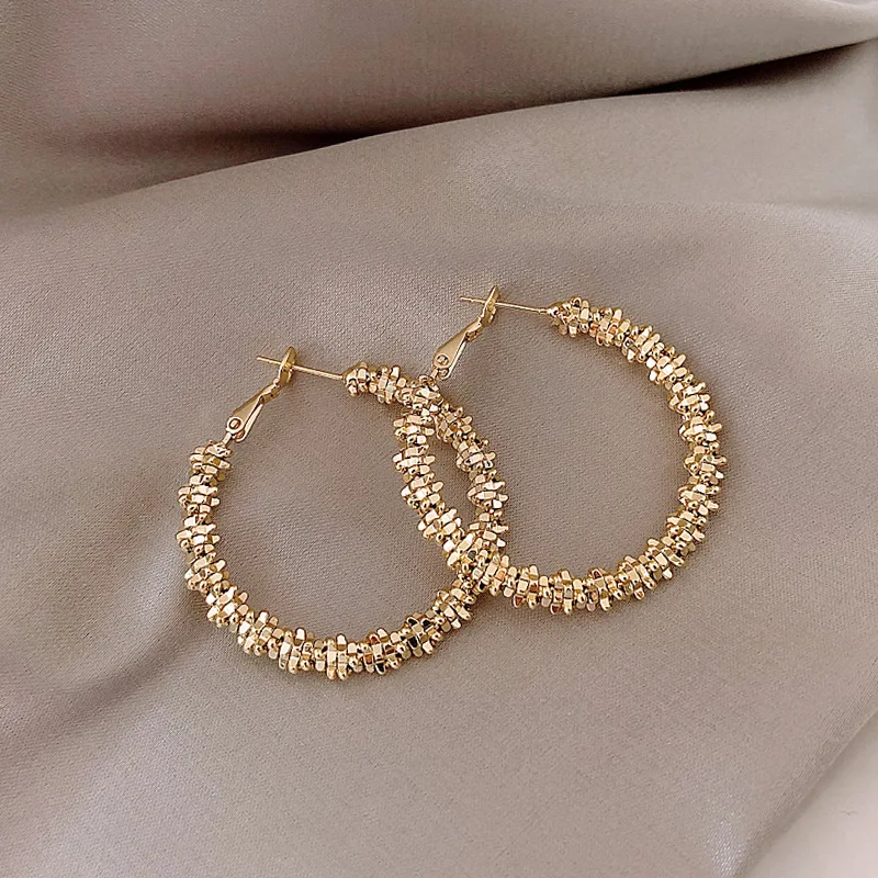 

2022 New Arrival S925 Post 9.8cm Gold Plated Twisted Large Hoop Earrings Textured Large Round Circle Hoop Earrings