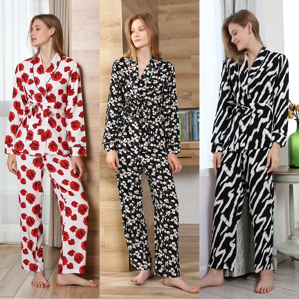 

Pijamas adulto damas invierno 2 piezas mujer pijamadas manga larga hot romantic sexy red rose sleepwear pajama set for women, Black, red, zebra
