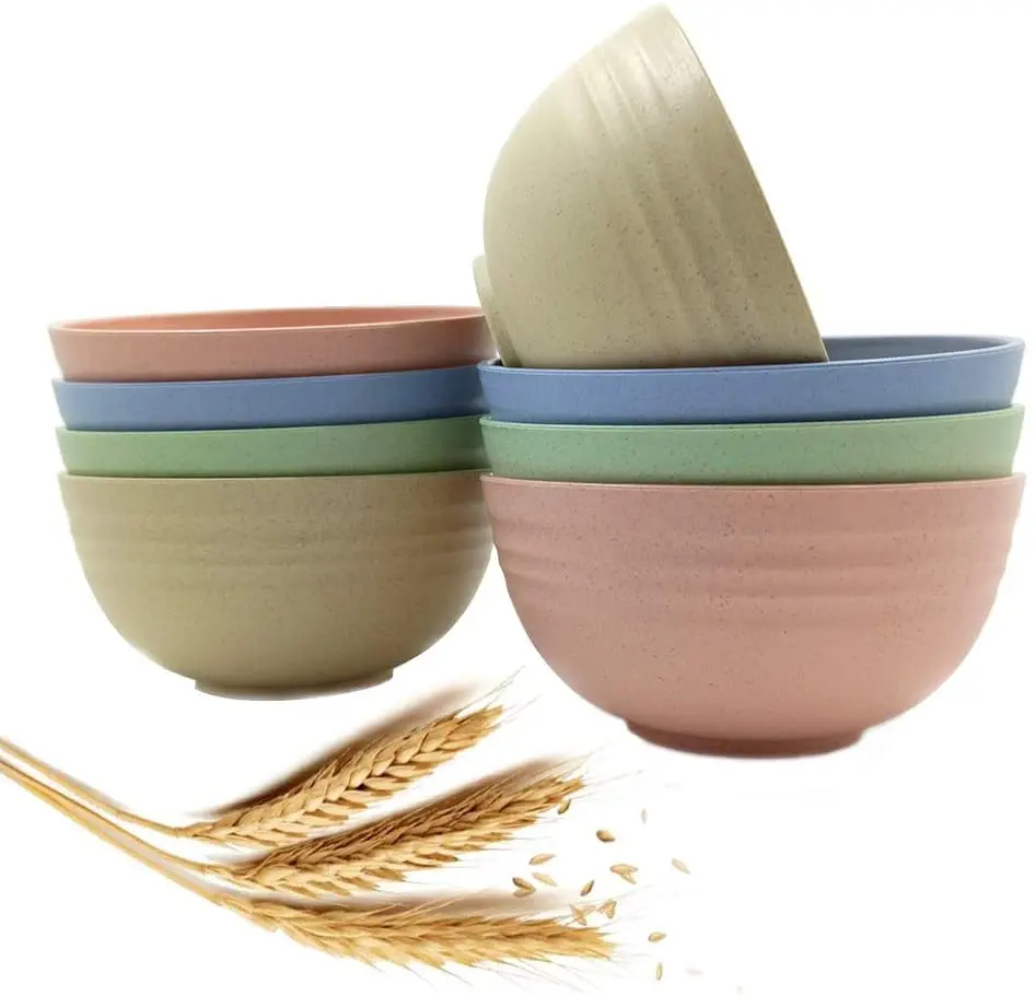 

4 Pcs Biodegradable Tableware Lightweight Unbreakable Cereal Microwave Safe Wheat Straw Dessert coconut Salad Rice Bowl Sets, Optional