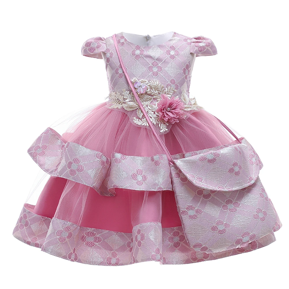 

MAQTZ Fashion Flower Girls Costume Children Party Dress Layered Skirt With bag