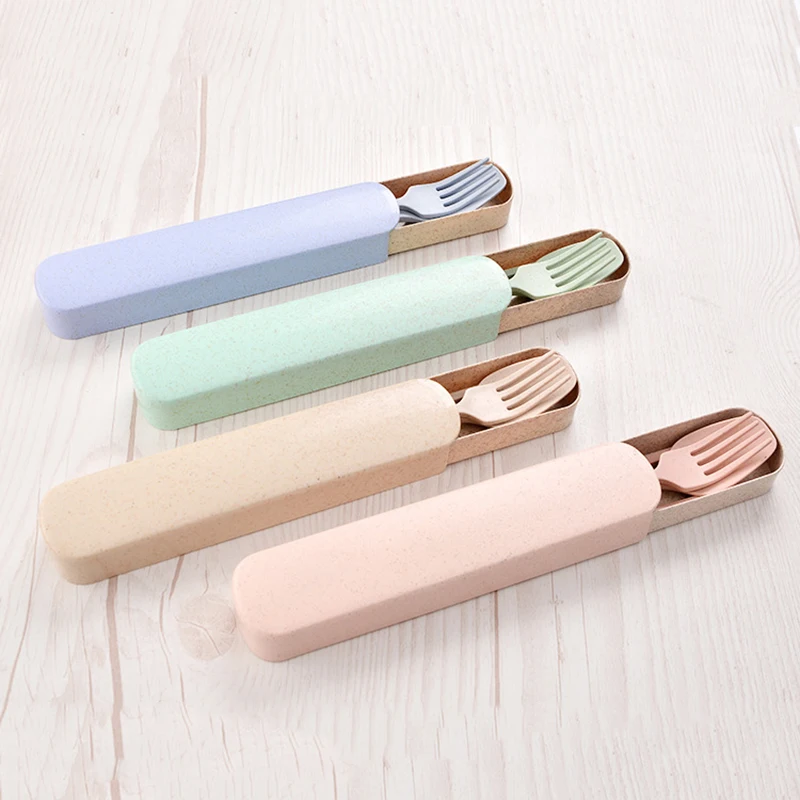 

Wanuocraft Wheat Straw Fiber Kids Children Cutlery Chopsticks Spoon Fork Dinnerware Travel Set, Beige,pink, blue,green