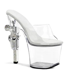 Crystal Stripper Gun Heels PVC Clear Platform Pleaser Party Night Club Dress Shoes Dance High Heel Sandals