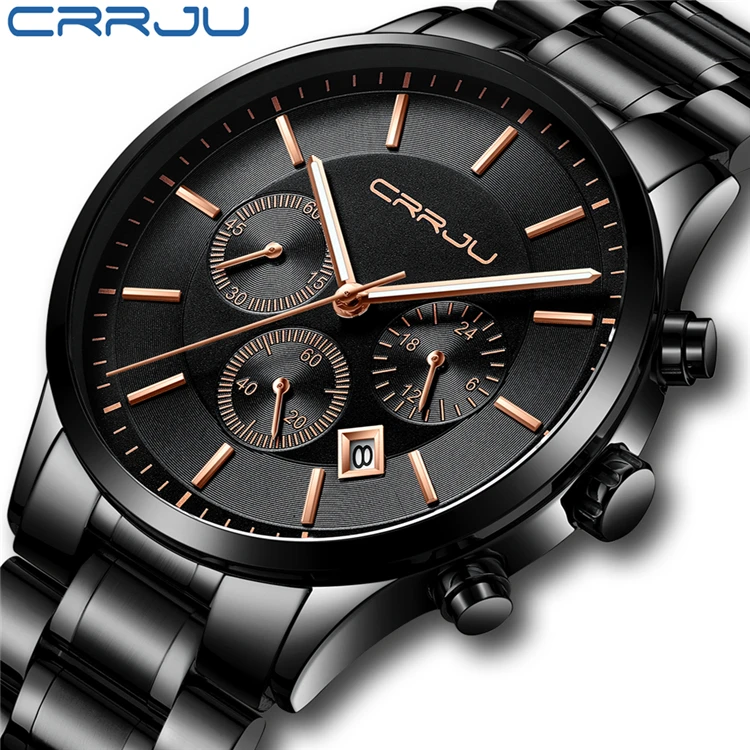 

CRRJU 2262 New Fashion Men Watch Classic Business Multifunction Chronograph Quartz Wristwatch Casual Waterproof Stainless Steel