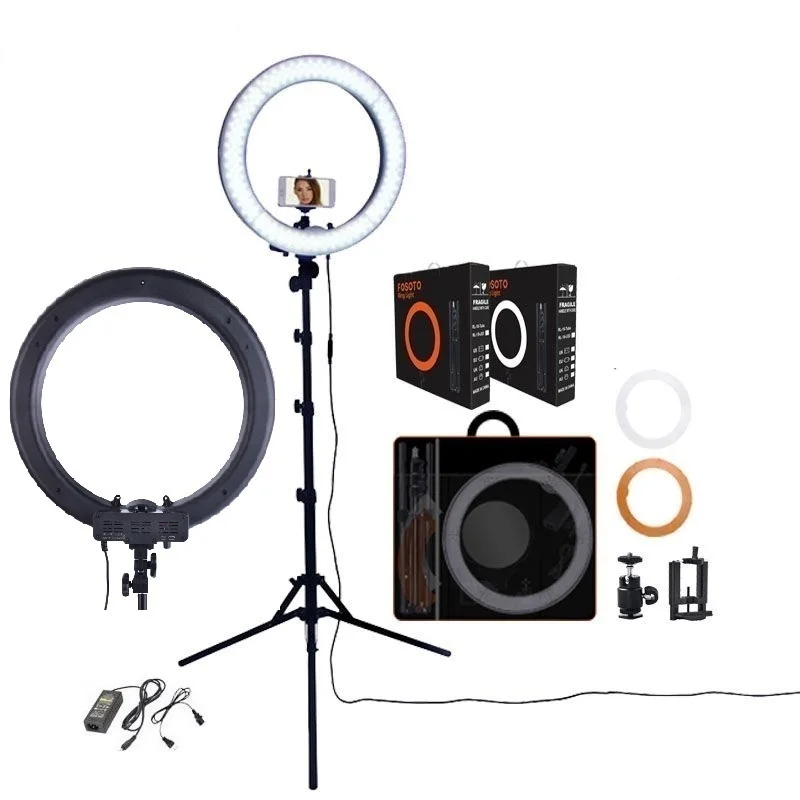 

Mexico Free Shipping FOSOTO RL-18 18inches studio Camera Vlog LED tik tok makeup ring lights with tripod stand with customeriz, Black