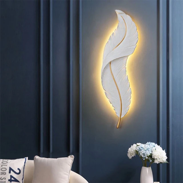 

Feather resin wall light 2021 model room new creative wall light