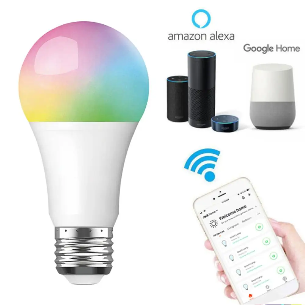 

Lonten WiFi Smart Light Bulb Socket Adapter RGBW E27 10W/9W/7W Works With Google Home Mini Alexa Smart life APP Home Automation