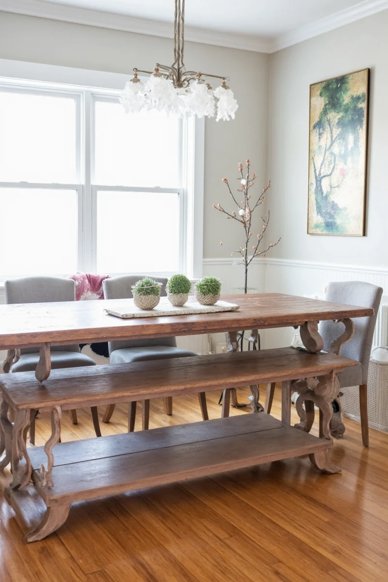 Layered kitchen-dining lighting setup
