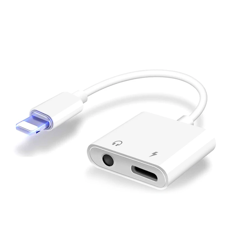 

Lightn Aux 3.5mm Audio Earphone Headset 2 In 1 Aux Headphone Audio Dual Adapter Splitter For Iphone, White