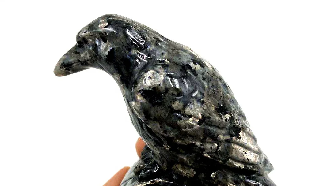 热卖天然水晶内雕愈合民间工艺品黑曜石乌鸦雕像万圣节装饰