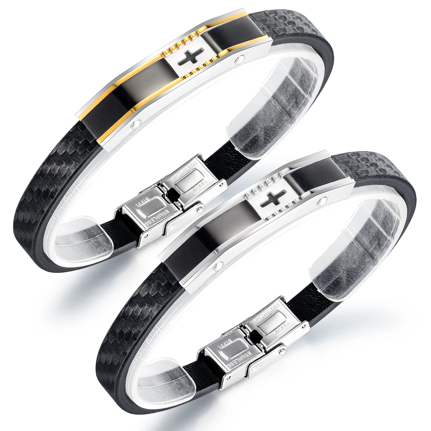

Popular Fashion Datachable Regulation Men Stainless Steel Custom Leather Bracelet, Stripe black,stripe gold,accept custom color