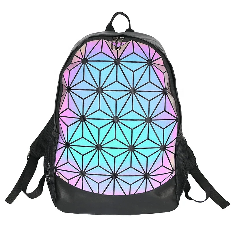 

Reflective knapsack large luminous geometric backpack for ladies, Hexagon