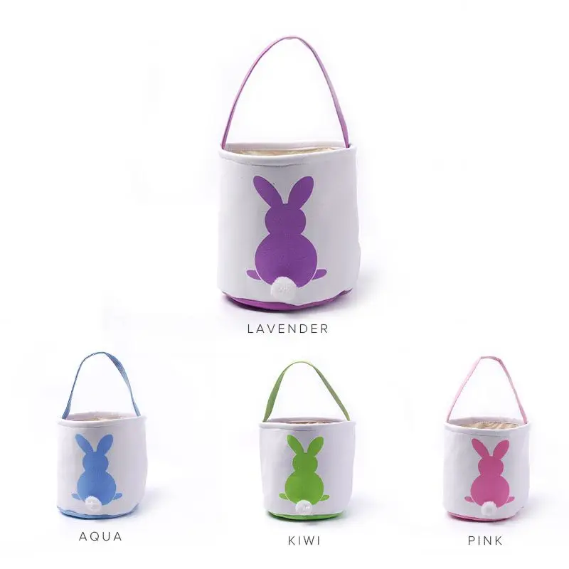 

Wholesale Rabbit Blanks Gift Easter Buckets Canvas Easter Holiday Tote bag with Bunny Tail DOM111784, As pictures