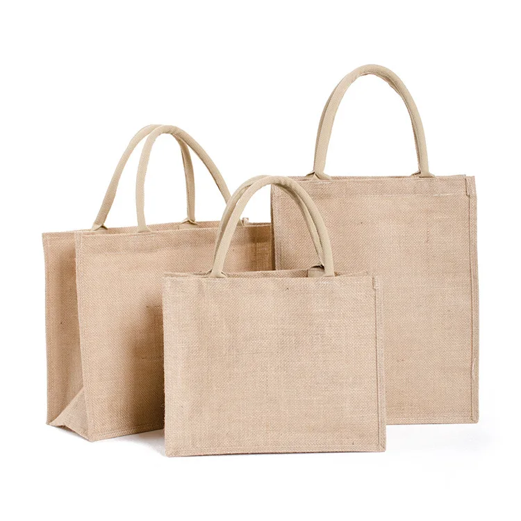 

Low MOQ Natural burlap tote bags jute reusable shopping bag Eco linen tote bag grocery custom logo printing, Natural color