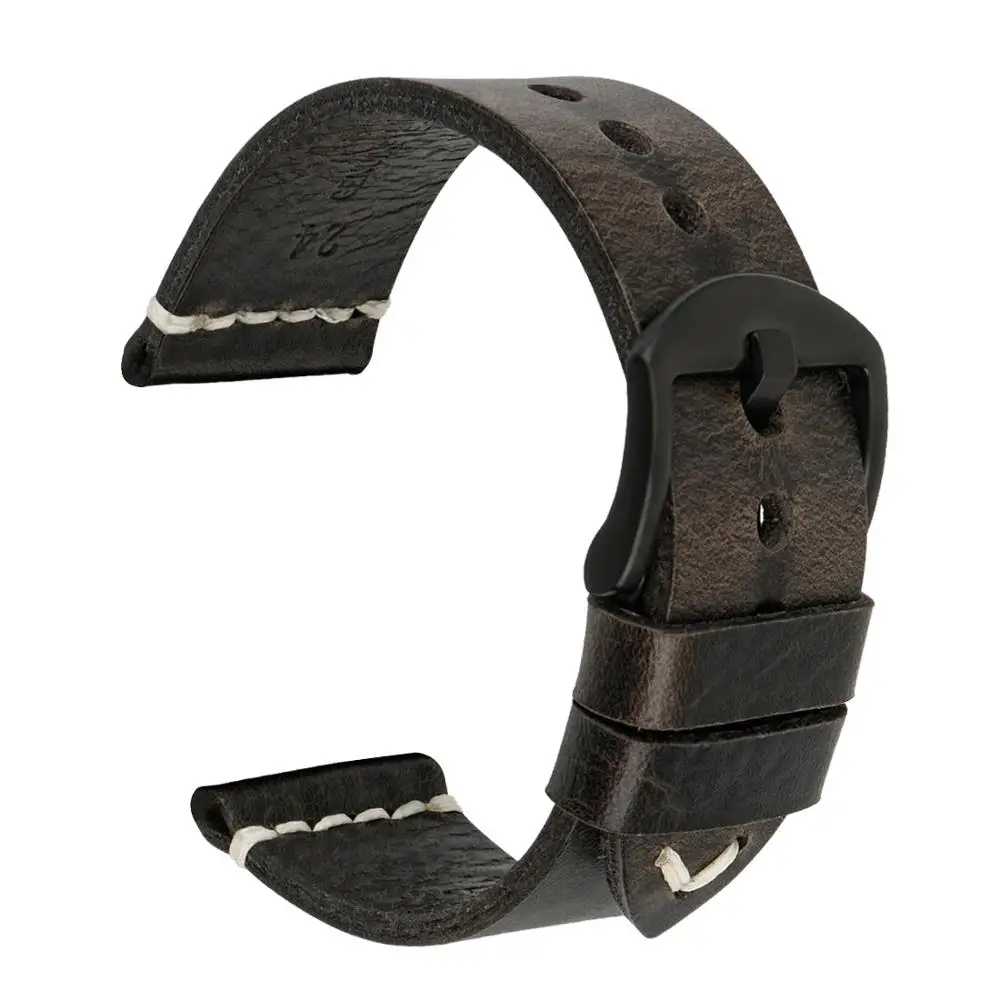 

2021 New Arrival Wrist Watch Accessories Vintage Genuine Leather Watch Band Black 20mm 22mm 24mm Watch Strap Leather Unisex