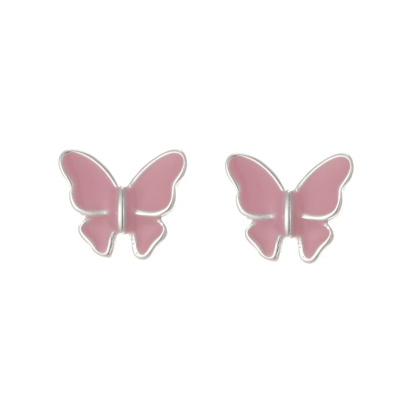

REETI 925 Sterling Silver Pink butterfly Stud Earrings For Women Trend Personality Lady Fashion Jewelry