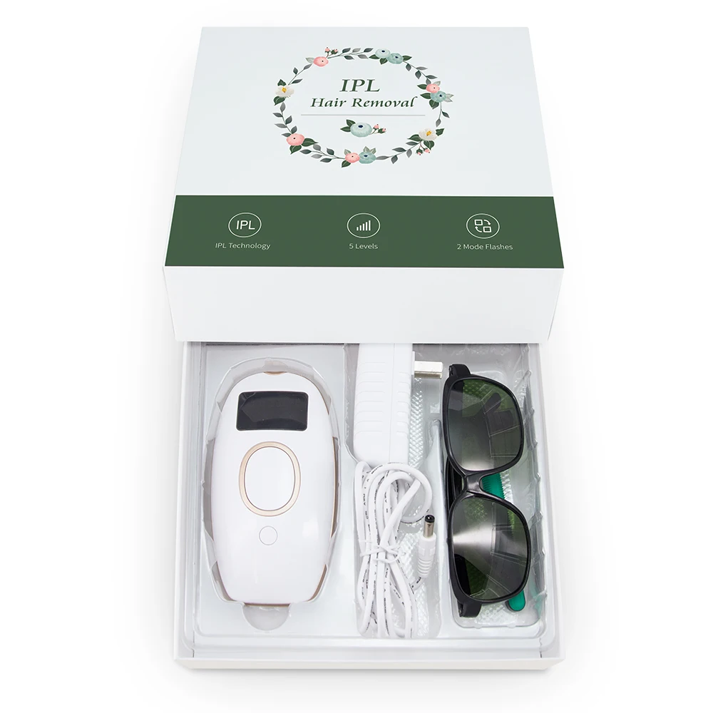 

Home Use Permanent Facial Body Leg Armpit removal laser hair ipl 999999 epilator, White/ green/ light green