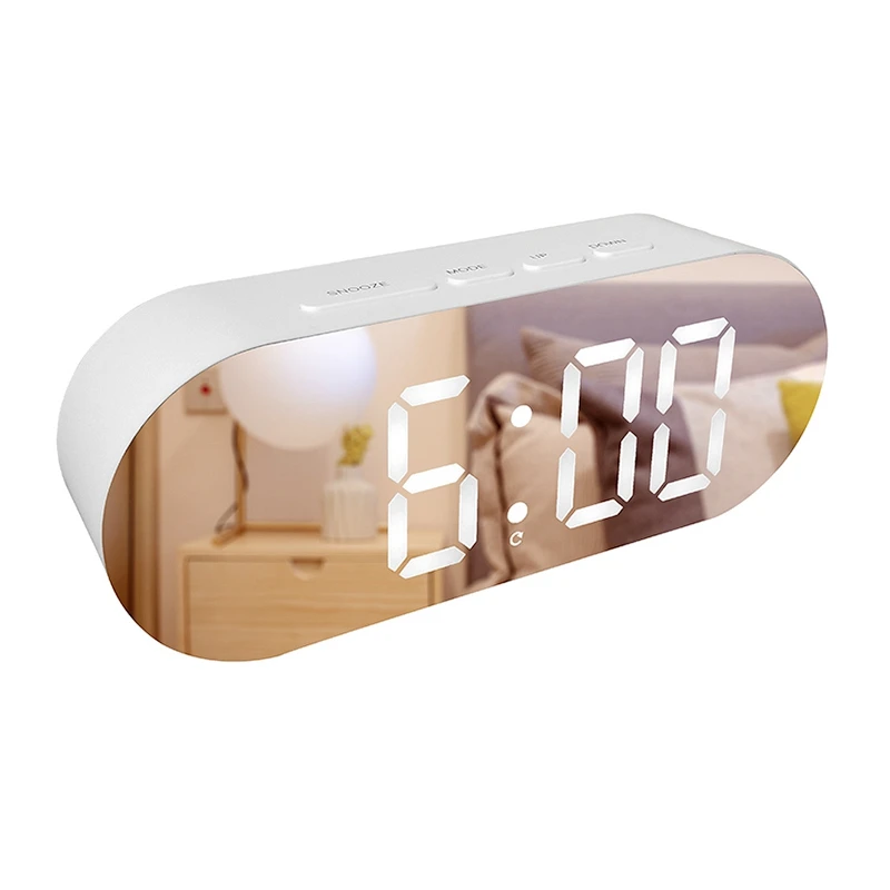 

Mirror Desk Table Clocks Led Snooze Alarm Clock Home Decor Digital Clock, White