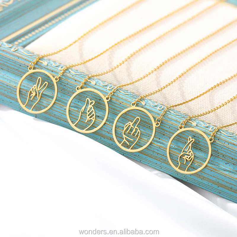 

Fashion Accessories Stainless Steel Gesture Gold Plated Chain Pendant Necklace Jewelry For Women