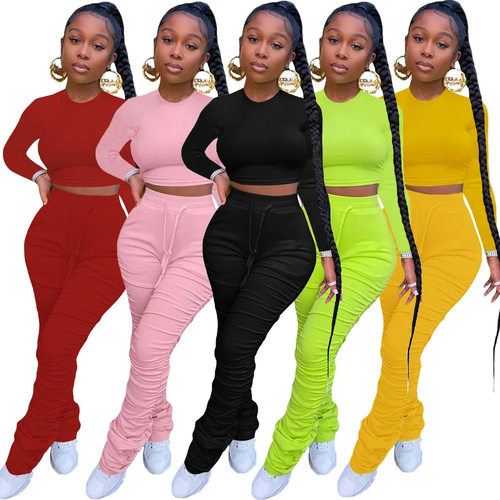 

Solid Color Track Suits Two Piece Set Fall Clothing For Women