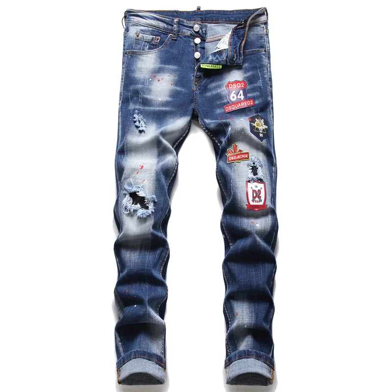 

AIPA Oem Odm Mens Jeans 2021 High Street Hip-hop Jeans Hommes Three-dimensional Labeling Metal Breasted Plus Size Men's Jeans, Customized color