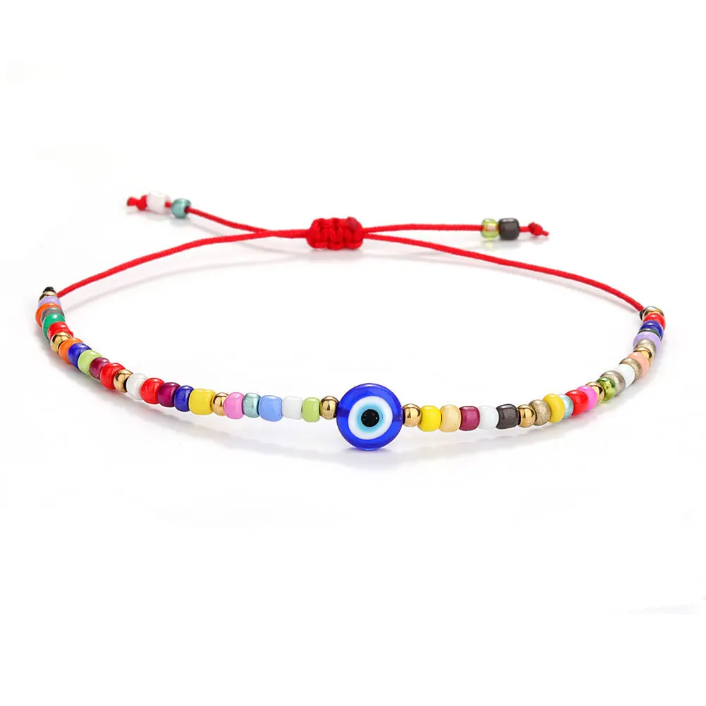 

Valentines Day Handmade Boho Jewelry Rainbow Seed Beads Evil Blue Eye Bracelets Friendship Jewelry