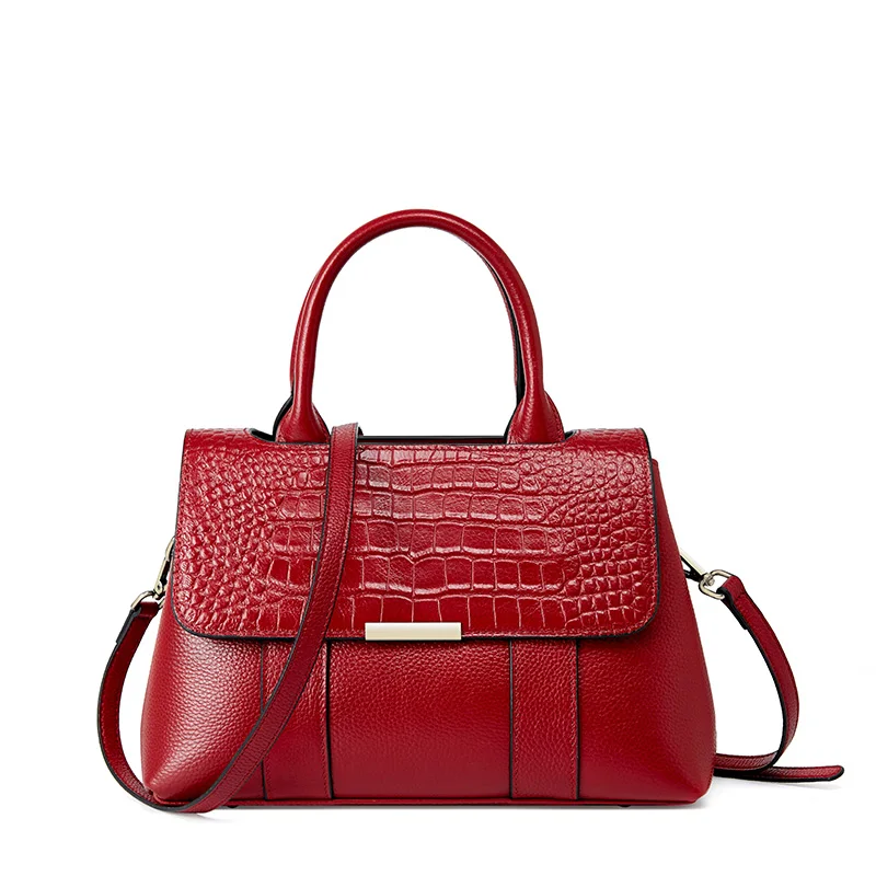

2021 High quality Wholesale Ladies Luxury Crocodile Pattern Handbags Genuine Women Leather Crossbody Shoulder Bag Handbag, Burgundy / black