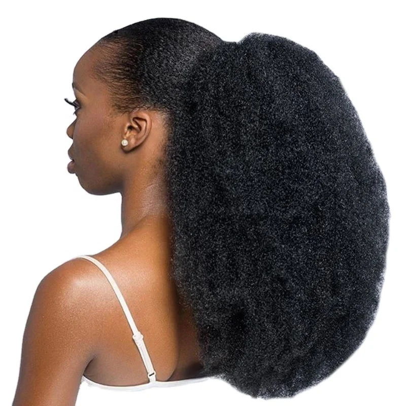 Human Hair Ponytails 4b 4c Afro Kinky Curly Drawstring Wrap Around Ponytail Virgin Human Hair Kinky Curly Ponytail
