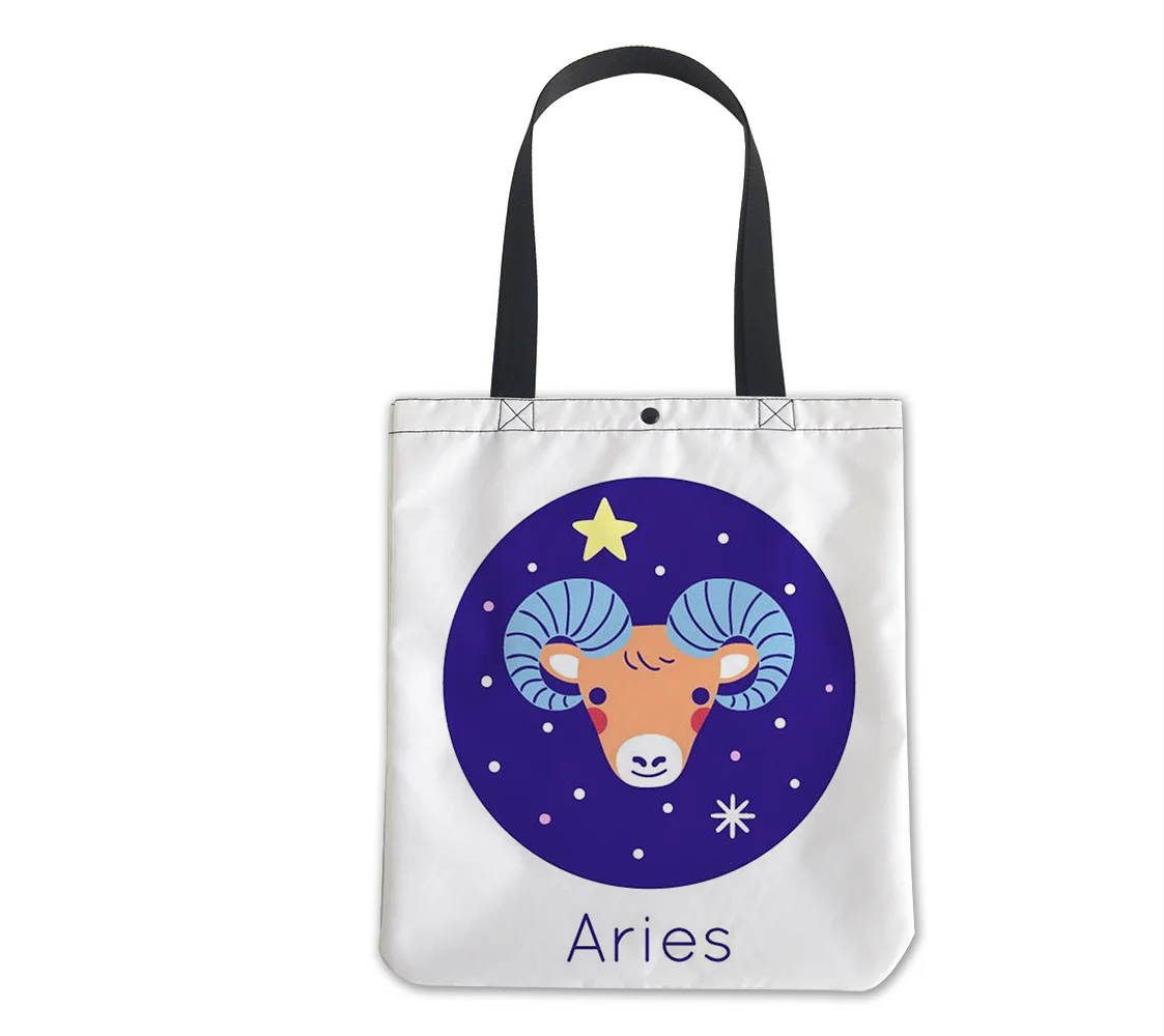 

2022 Drop shipping Fashion Aries Taurus Gemini Cancer Logo Sublimation Print Eco Friendly Foldable Reusable Tote Shopping Bag