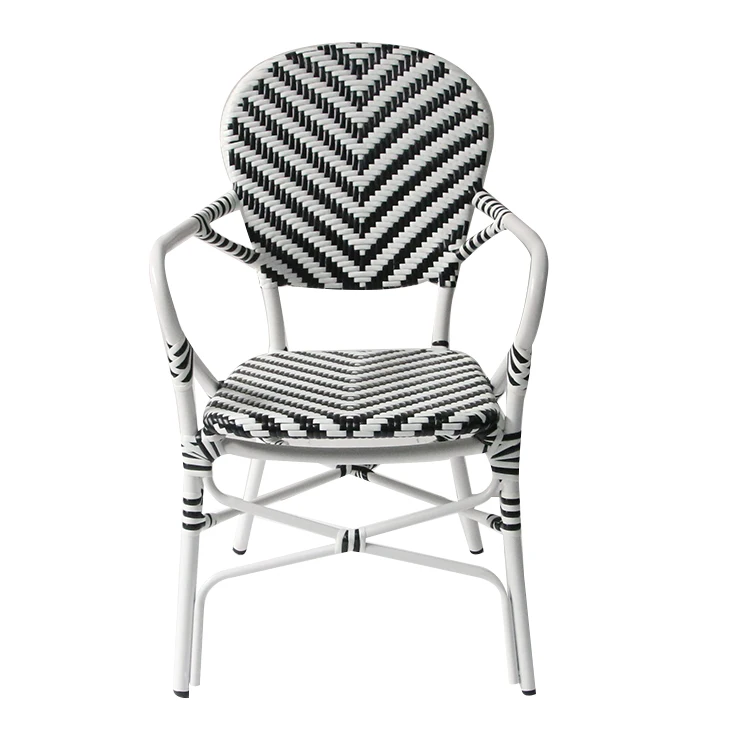 

fashion Woven Wicker Garden Chair Black and White Outdoor Rattan Chair French Bistro Rattan Chairs