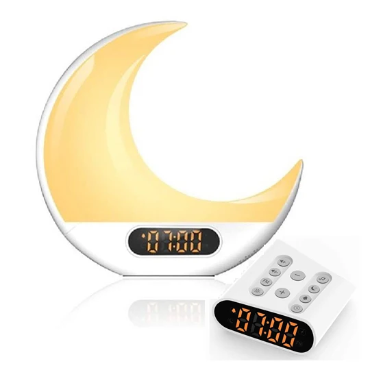 

Table Half Moon Double Side Sunrise Sunset Sleep Trainer 7 Color LED Night Light Clock Remote Control Digital Alarm Clock