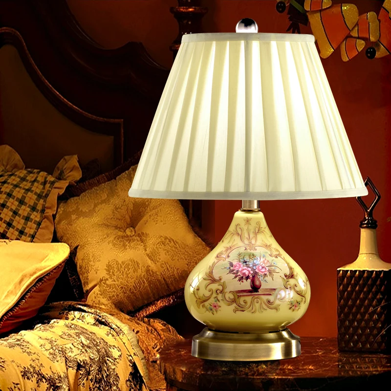 desk light Marble lamp gold metal table lamp Beige cloth cover living room bedroom study table lamp