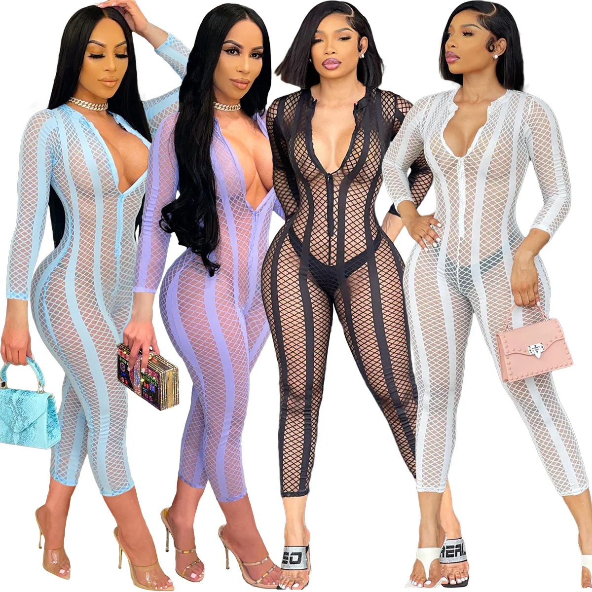

2021 Hot Sale Jumpsuit Supply Amazon Women's Clothing Casual Grid bodycon sexy jumpsuit for fall
