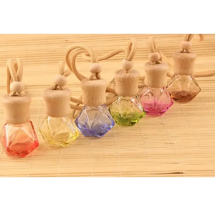 8ml Colorful Empty Wooden Cap Glass Car air Freshener Hanging Perfume Bottle Fragrance Bottle Diffuser for Car