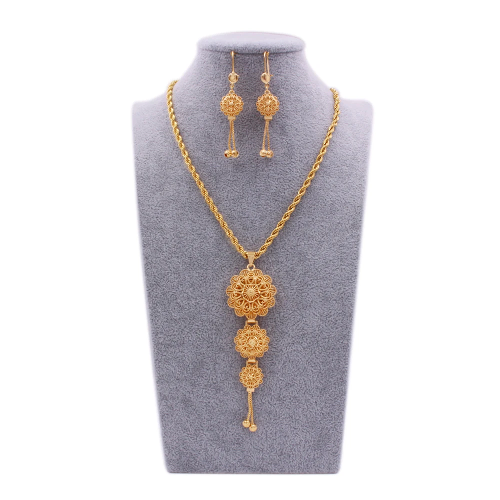 

Jewellery set 24K Gold plated Necklace Pendant Earring for women indian dubai African wedding Party bridal gifts jewelry sets