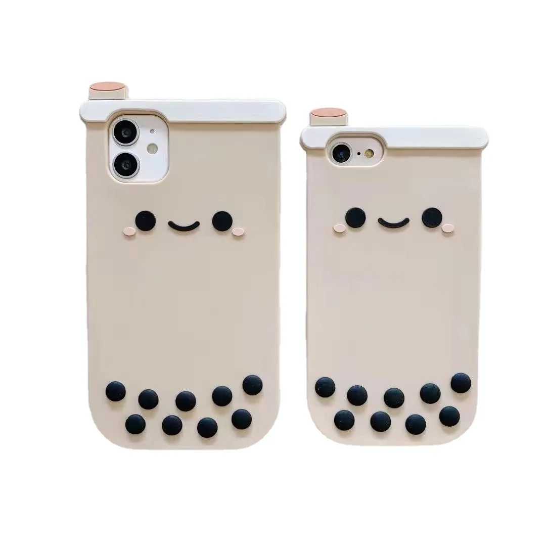 

3D Cute Cartoon Bubble Tea Drink Bottle Phone Case For iPhone 7 8 Plus X XS XR 13 12 Pro MAX Soft Silicone Protective Back Cover