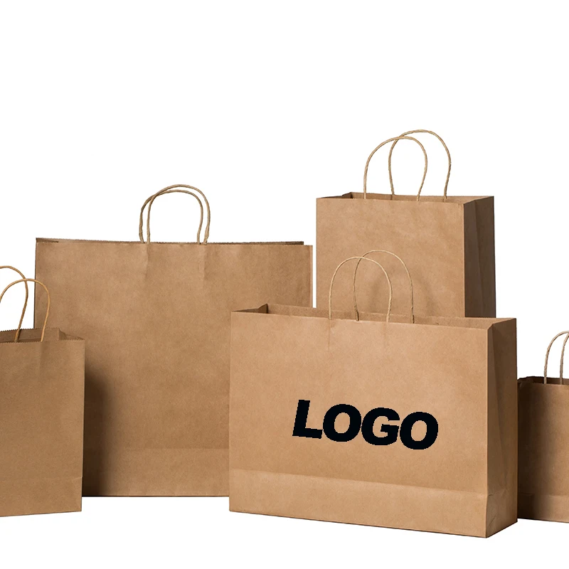 

Recycled biodegradable retail grocery shopping fast food take away clothes packaging brown kraft bulk paper bags with handles