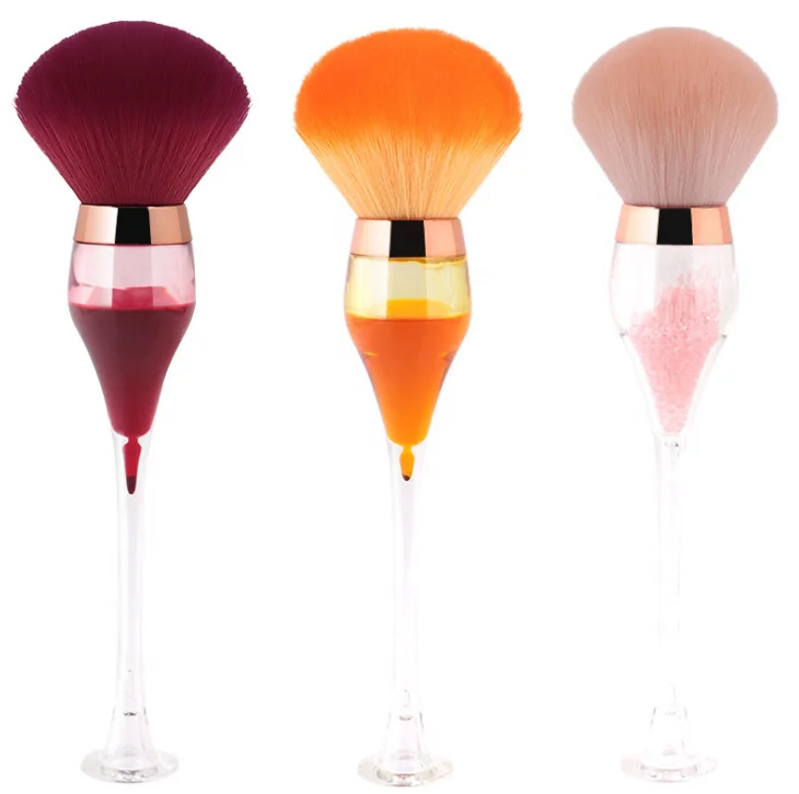 

Powder Brush Diamond Single Makeup Brush Wine Glass Shape Loose Super Soft Acrylic Factory Newest Design Red Ladies Makeup