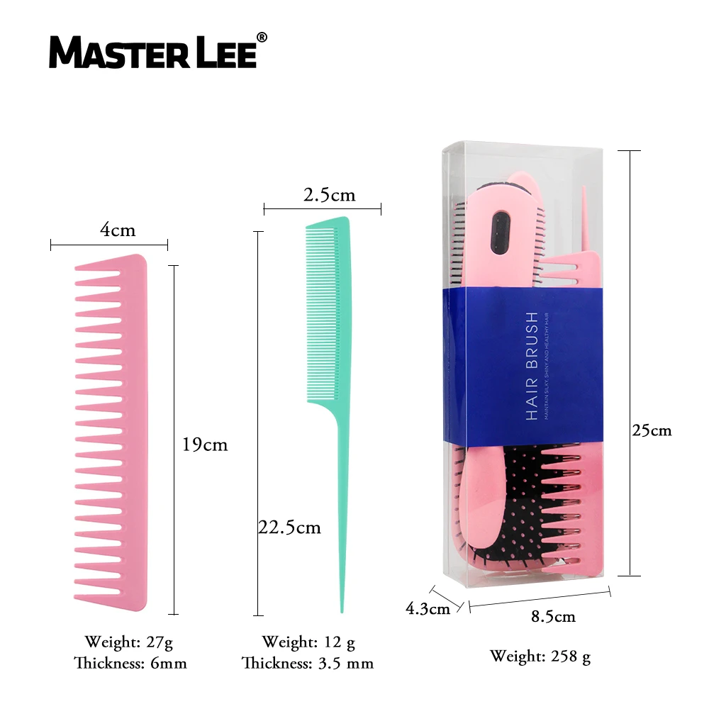 

Masterlee professional OEM/ODM 2 colors 4 pcs hair brush set detangling 9 row comb massage comb, Customize color