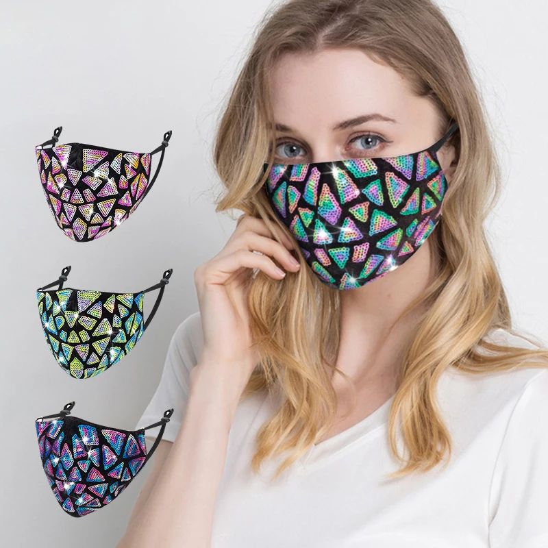 

Women's Fashion Adjustable And Reusable Bling Rhinestone Bling Sequin Party Face Cover Masks