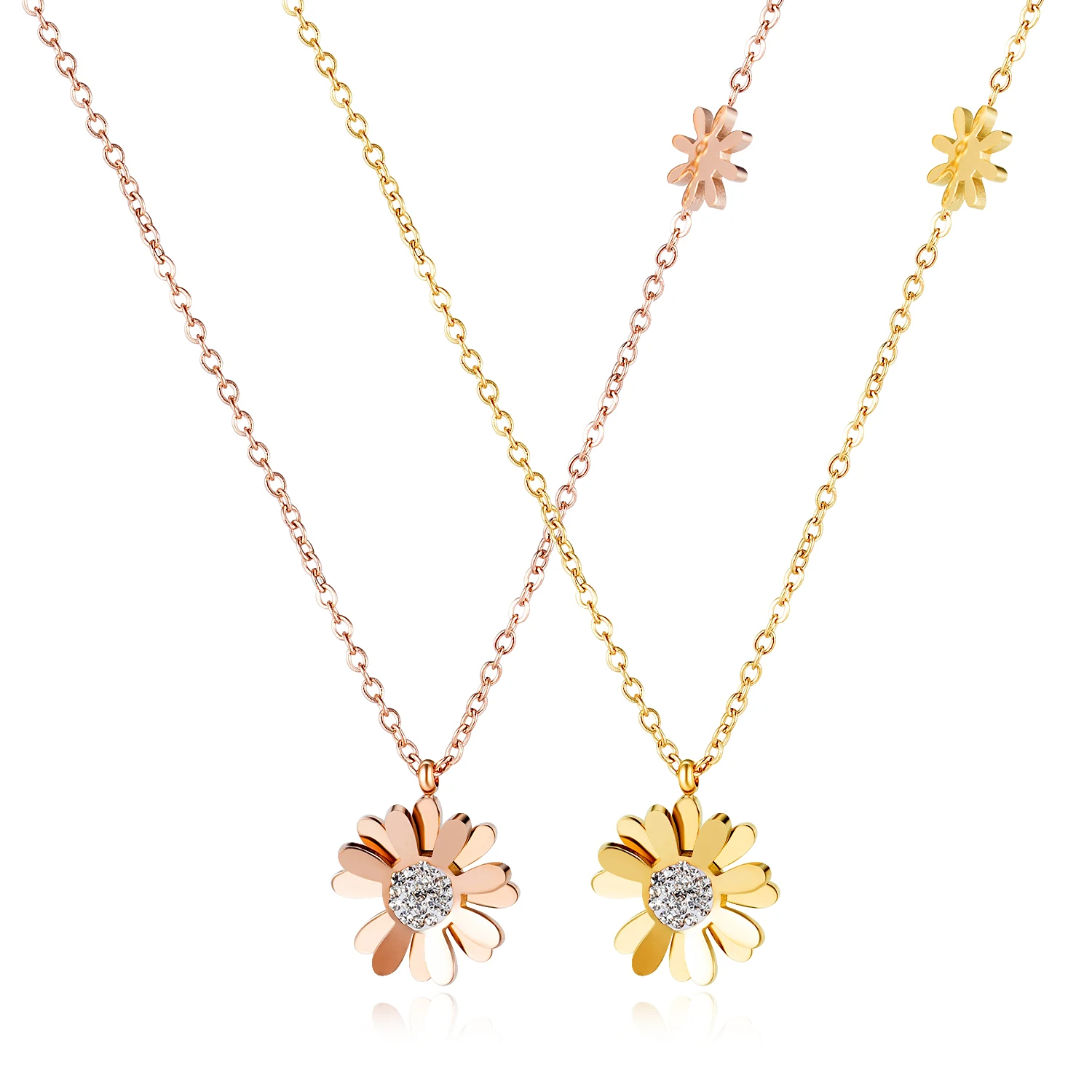 

2020 Popular sunflower necklace stainless steel women jewelry gold plated 316 stainless steel daisy necklace